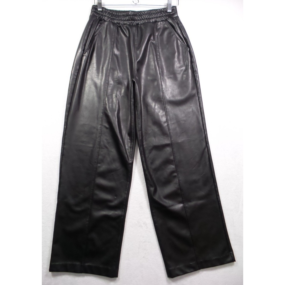 Abercrombie Fitch Pants Womens Size Medium Black Vegan Leather Wide Leg Pull On